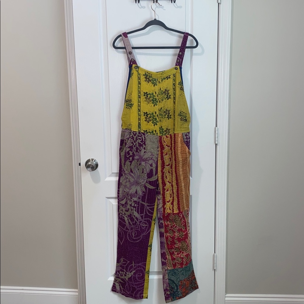 NWT Earthbound Kantha‎ Boho Floral Patchwork Overalls
